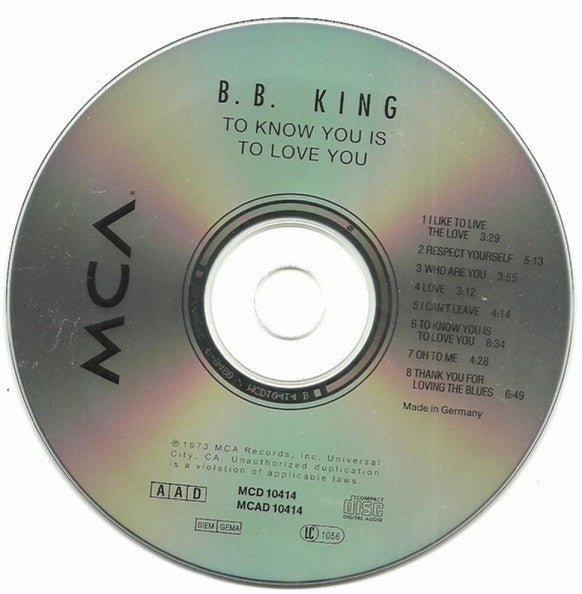 Buy B.B. King : To Know You Is To Love You (CD, Album, RE) Online