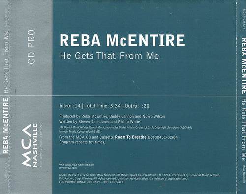 Reba McEntire : He Gets That From Me (CD, Single, Promo)