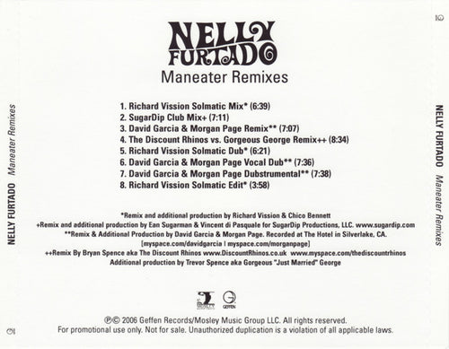 Nelly Furtado : Maneater (Remixes) (CDr, Single, Promo)