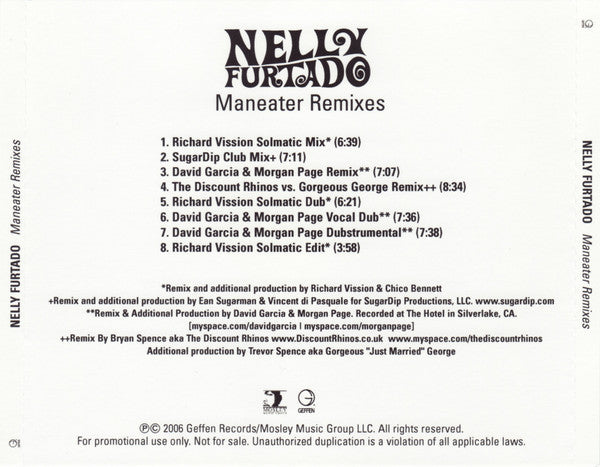 Nelly Furtado : Maneater (Remixes) (CDr, Single, Promo)