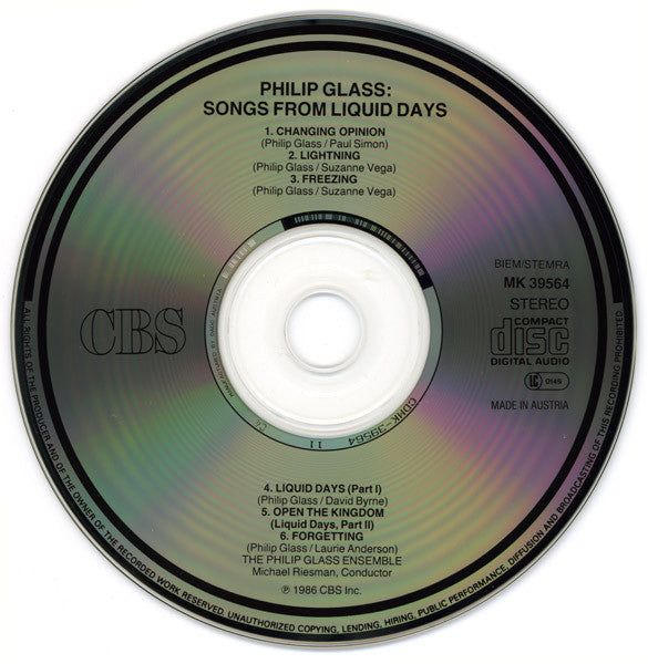 Buy Philip Glass : Songs From Liquid Days (CD, Album, RE) Online