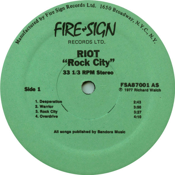 Buy Riot (4) : Rock City (LP, Album) Online for a great price