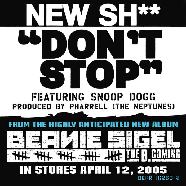 Beanie Sigel Featuring Snoop Dogg : Don't Stop (CD, Single, Promo)