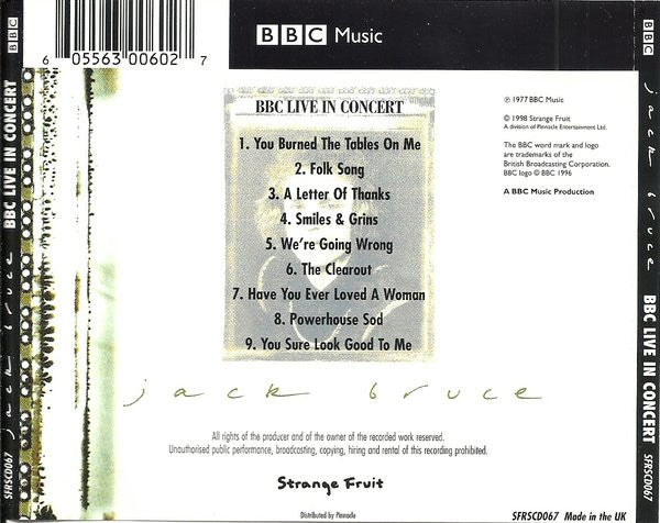 Buy Jack Bruce : BBC Live In Concert (CD, Album, RE) Online for a