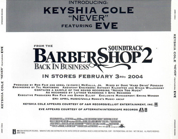 Keyshia Cole Featuring Eve (2) : Never (CD, Single, Promo)