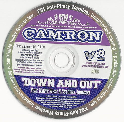 Cam'ron : Down And Out (CD, Single, Promo)