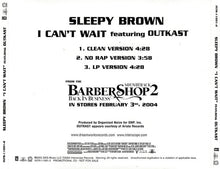 Load image into Gallery viewer, Sleepy Brown : I Can't Wait (CD, Single, Promo)
